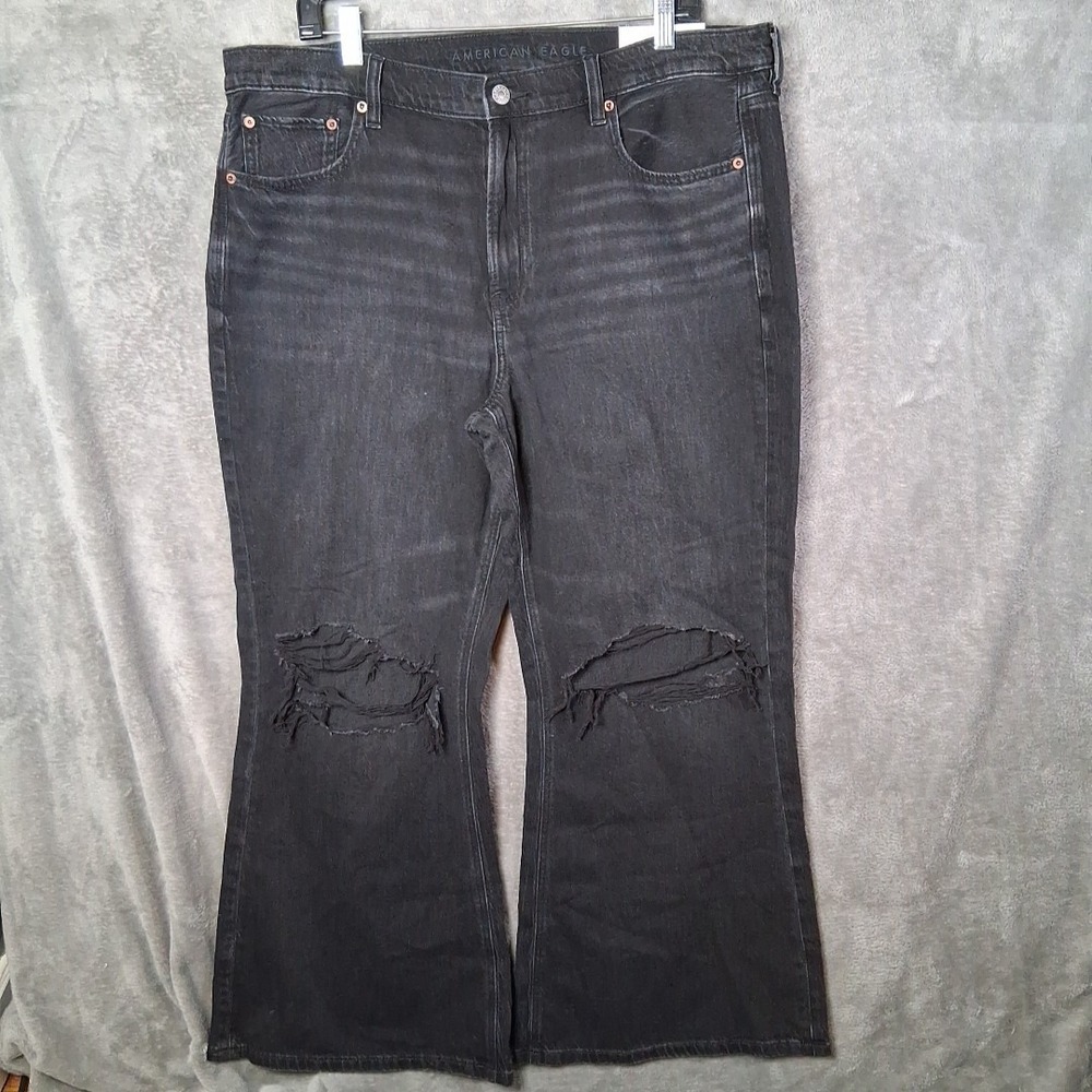 Women's American Eagle Strigid Low Rise Baggy Flare‎ Jeans Size 16 Black NWT